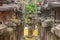 Japanese old lantern stone rows on autumn season at Nara national park.