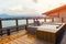 Japanese open air onsen with a view of the Mountain Fuji