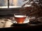 Japanese organic traditional Hojicha tea in a tea cup upclose photo. Generative AI