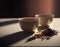 Japanese organic traditional Hojicha tea upclose photo of two tea cups. Generative AI