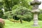 Japanese outdoor park stone decoration and pine trees