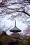 Japanese Pagoda with Sakura at Yoshino Mountain