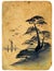 Japanese painting. Old postcard.