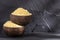 Japanese panko bread in crumbs in two wooden bowls