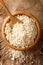 Japanese Panko crumbs for breading in a bowl on a table close-up. vertical top view