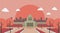 Japanese parliament building vector banner illustration / sunset, sunrise