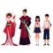 Japanese people - geisha and samurai, typical schoolgirl, schoolboy