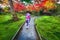 Japanese people with Kimono enjoy fall