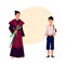 Japanese people - samurai in historical costume and typical schoolboy