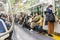 Japanese people in the subway train, some are wearing mask