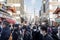 The Japanese people are walking on the street close to Asakusa temple with the beautiful Tokyo Sky Tree background Tokyo, Japan