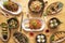 Japanese popular food dishesSteamed Dim Sum, Yakisoba Sauteed, Vegetable Gyozas, Sauteed Beef with Noodles, Shrimp Rice, Shrimp