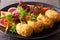 Japanese potato korokke and fresh vegetables close-up. horizontal