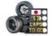 Japanese racing, pit board with flag of Japan and racing wheels with different compounds type tyres. 3D rendering