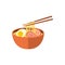 Japanese ramen soup and chopsticks, flat icon