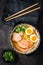 Japanese Ramen Soup with Udon Noodles, Pork, Eggs and Scallion