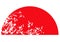 Japanese red sun and white sakura branches vector design