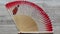 Japanese Red and White Silky Lady`s Fan with Bamboo Frame