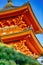Japanese Religiuos Heritage. Closeup of Wings of Kiyomizu-dera Temple At Daytime. With Trees in Foregound