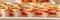 Japanese restaurant food banner panoramic closeup of sushi plate presentation background. Closeup of Aburi Oshi sushi