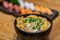 Japanese rice with chicken and egg Donburi or oyakodon