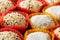 Japanese rice dessert mochi closeup. horizontal background