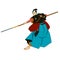 Japanese samurai hero ukio-e drawing isolated on white vector illustration. Japanese warrior with spear.