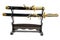 Japanese samurai katana swords on stand