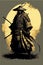 Japanese samurai warrior. Mighty ninja with swords. Cool poster of asian fighter with katana