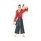 Japanese Samurai Wearing Red Karate Suit and Holding Katana Vector Illustration