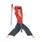 Japanese Samurai Wearing Red Karate Suit and Holding Katana Vector Illustration