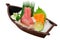 Japanese sashimi sushi set on sushi boat