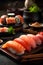 japanese seafood meal roll japan food set fish rice sushi. Generative AI.