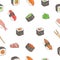 Japanese seafood sushi rolls seamless pattern. Traditional food.