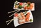 Japanese seafood sushi for two plates