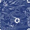 Japanese seamless pattern with birds and water