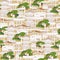Japanese seamless pattern. Contour houses, pagodas and torii on a brown background. Vector endless print for fabric, textile,