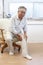 Japanese senior man suffers from knee pain