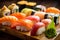 japanese set food rice meal japan sushi seafood roll fish. Generative AI.