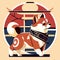 Japanese shiba inu dog in traditional costume. Vector illustration. AI generated
