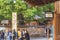 Japanese shinto lantern ornated of a golden imperial coat of arm in the Meiji JingÅ« Shrine.