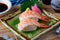 Japanese shrimps sushi serve .
