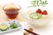 Japanese somen noodles in a glass bowl