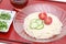 Japanese somen noodles in plate with soy sauce