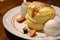 Japanese Souffle Pancake with caramel, vanilla ice-cream and fruits