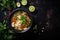 japanese soup noodle background food vegetable hot onion meal asian bowl. Generative AI.
