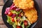 Japanese steak in breadcrumbs Panko and fresh vegetable salad cl