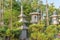 Japanese stone pedestal lanterns, or tachidoro in Japanese. Kanazawa, Japan.