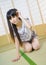 Japanese student girl lady in tatami room asian anime