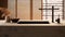 Japanese-style faucets and sinks, Minimal brown stone vanity counter